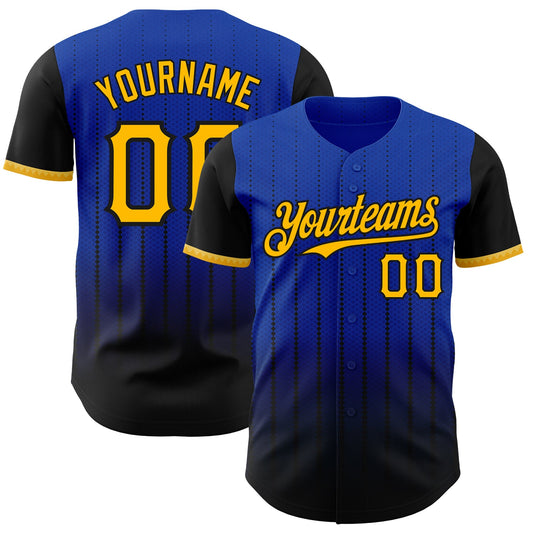 Custom Thunder Blue Gold-Black 3D Pattern Design Gradient Geometric Shape Authentic Baseball Jersey - Sky-Custom