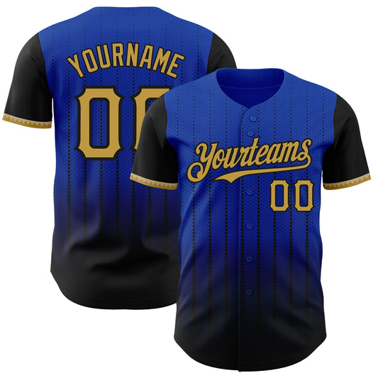 Custom Thunder Blue Old Gold-Black 3D Pattern Design Gradient Geometric Shape Authentic Baseball Jersey - Sky-Custom