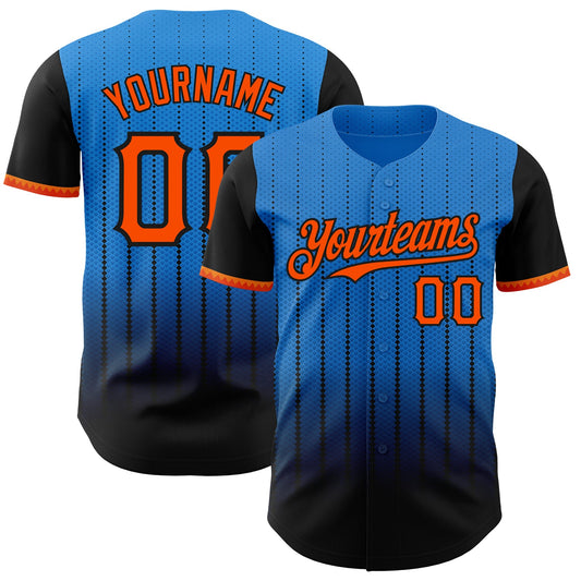 Custom Electric Blue Orange-Black 3D Pattern Design Gradient Geometric Shape Authentic Baseball Jersey - Sky-Custom