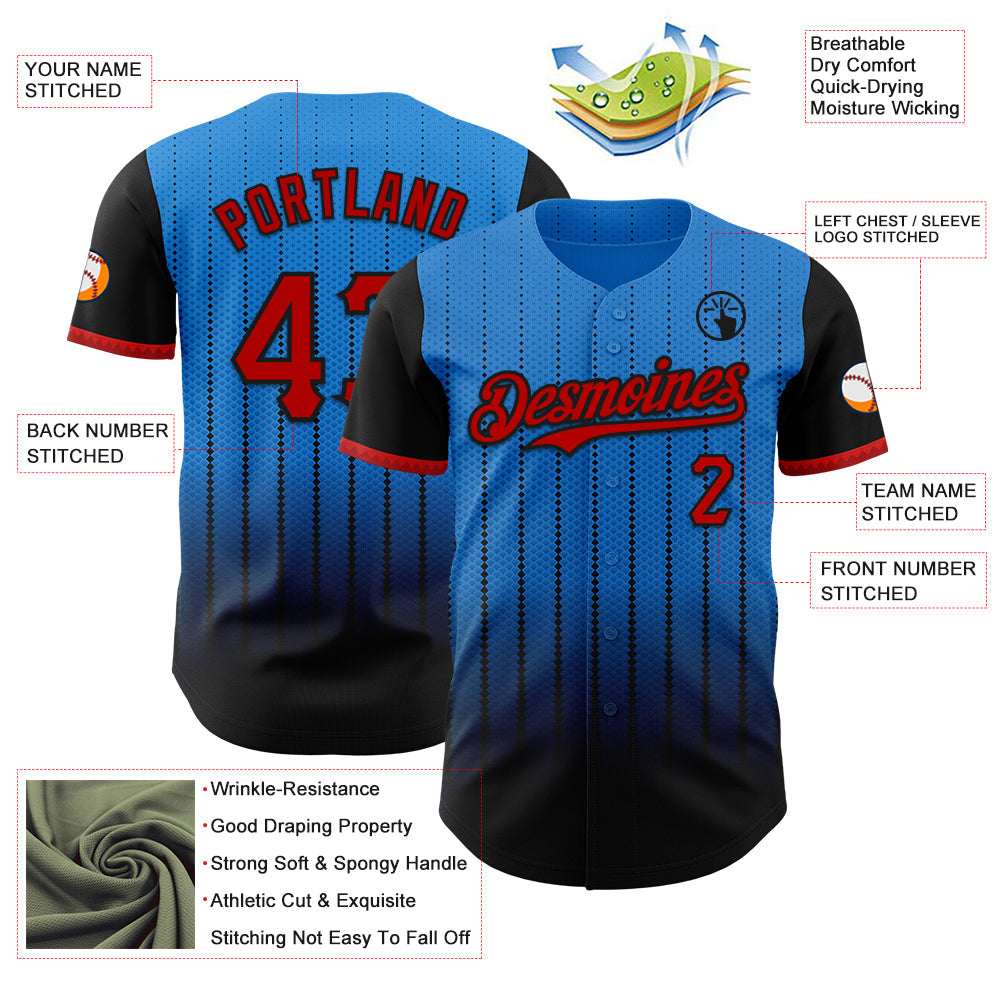 Custom Electric Blue Red-Black 3D Pattern Design Gradient Geometric Shape Authentic Baseball Jersey - Sky-Custom