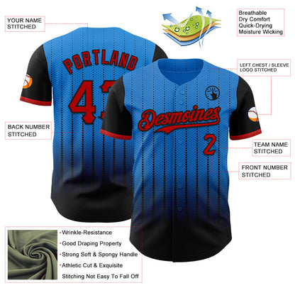 Custom Electric Blue Red-Black 3D Pattern Design Gradient Geometric Shape Authentic Baseball Jersey - Sky-Custom