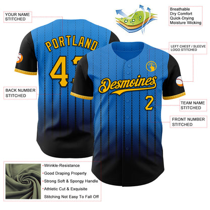 Custom Electric Blue Gold-Black 3D Pattern Design Gradient Geometric Shape Authentic Baseball Jersey - Sky-Custom