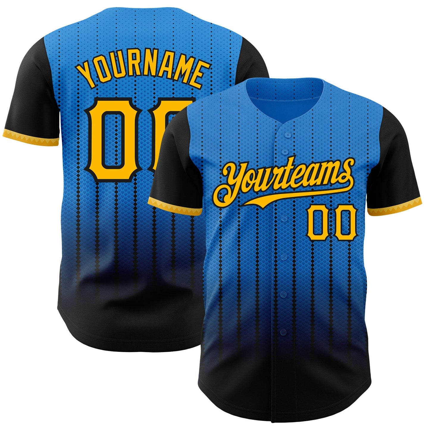 Custom Electric Blue Gold-Black 3D Pattern Design Gradient Geometric Shape Authentic Baseball Jersey - Sky-Custom