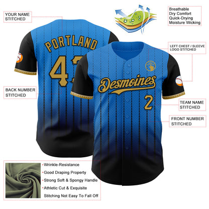 Custom Electric Blue Old Gold-Black 3D Pattern Design Gradient Geometric Shape Authentic Baseball Jersey - Sky-Custom