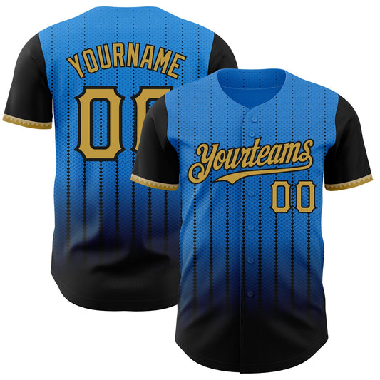 Custom Electric Blue Old Gold-Black 3D Pattern Design Gradient Geometric Shape Authentic Baseball Jersey - Sky-Custom