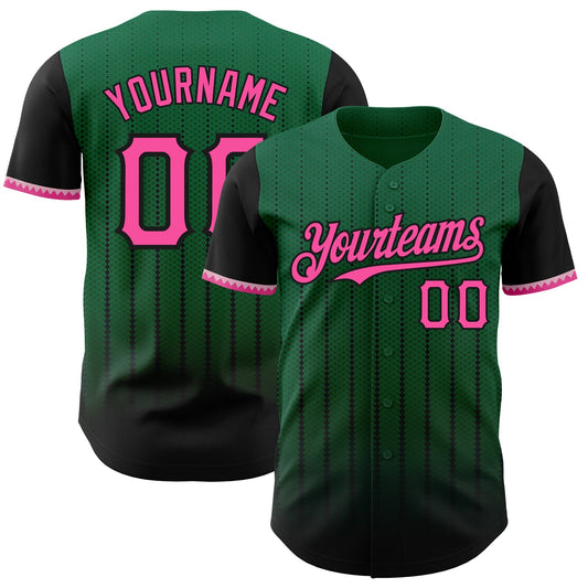 Custom Kelly Green Pink-Black 3D Pattern Design Gradient Geometric Shape Authentic Baseball Jersey - Sky-Custom