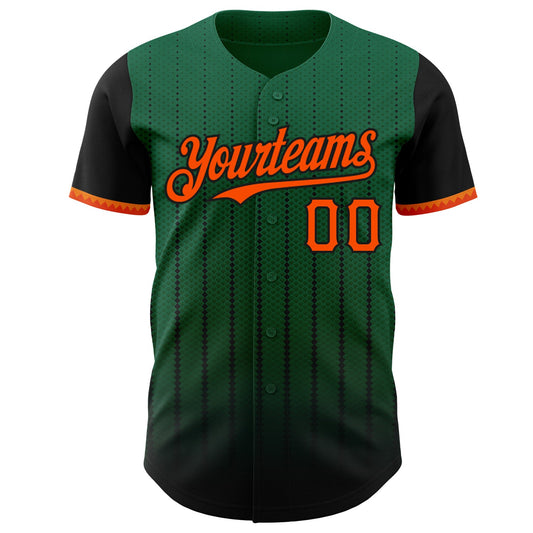 Custom Kelly Green Orange-Black 3D Pattern Design Gradient Geometric Shape Authentic Baseball Jersey - Sky-Custom