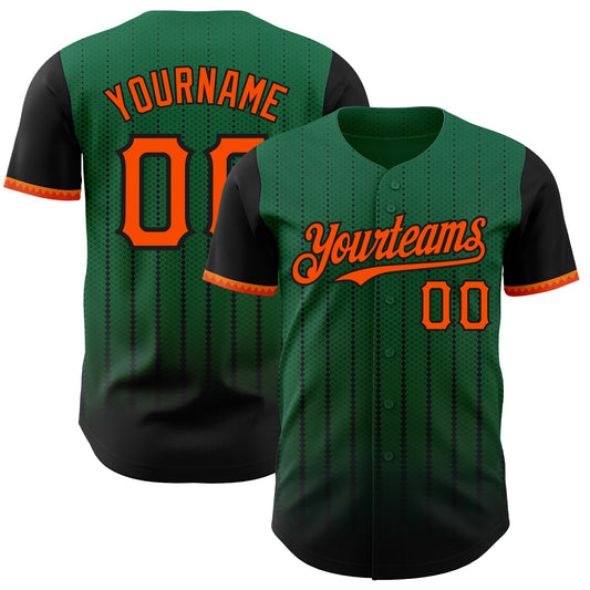 Custom Kelly Green Orange-Black 3D Pattern Design Gradient Geometric Shape Authentic Baseball Jersey - Sky-Custom