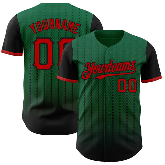 Custom Kelly Green Red-Black 3D Pattern Design Gradient Geometric Shape Authentic Baseball Jersey - Sky-Custom