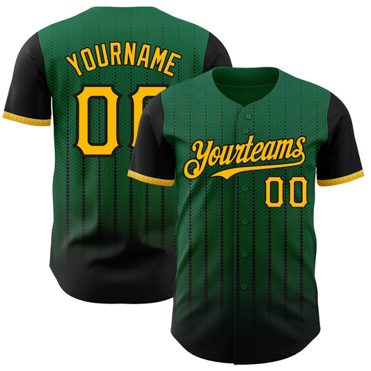 Custom Kelly Green Gold-Black 3D Pattern Design Gradient Geometric Shape Authentic Baseball Jersey - Sky-Custom