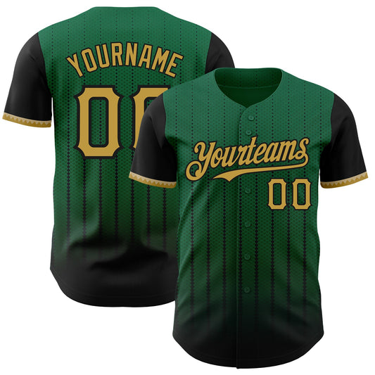 Custom Kelly Green Old Gold-Black 3D Pattern Design Gradient Geometric Shape Authentic Baseball Jersey - Sky-Custom