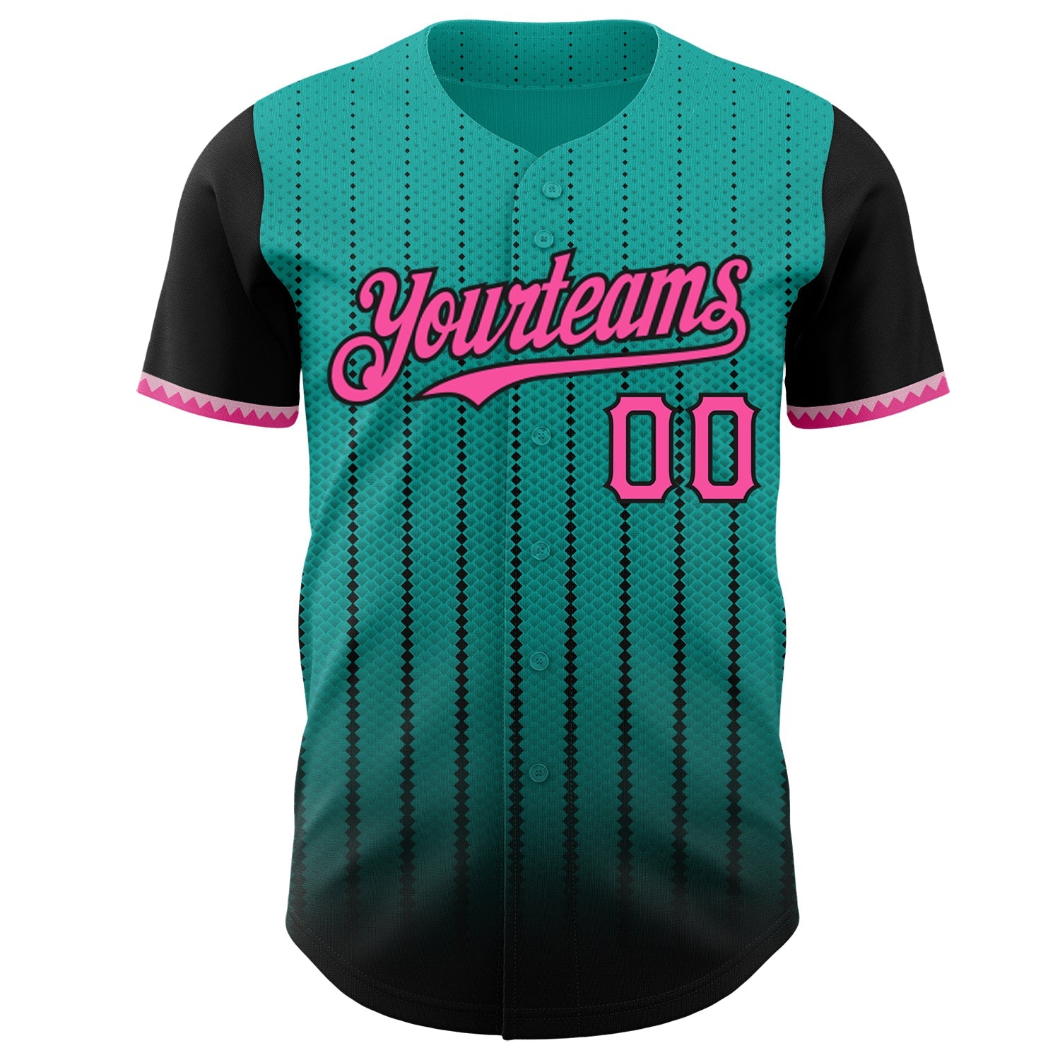 Custom Aqua Pink-Black 3D Pattern Design Gradient Geometric Shape Authentic Baseball Jersey - Sky-Custom