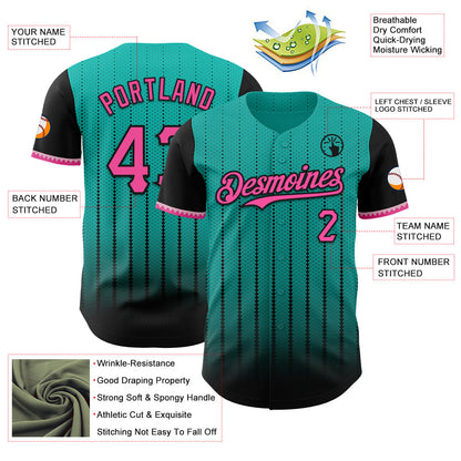 Custom Aqua Pink-Black 3D Pattern Design Gradient Geometric Shape Authentic Baseball Jersey - Sky-Custom