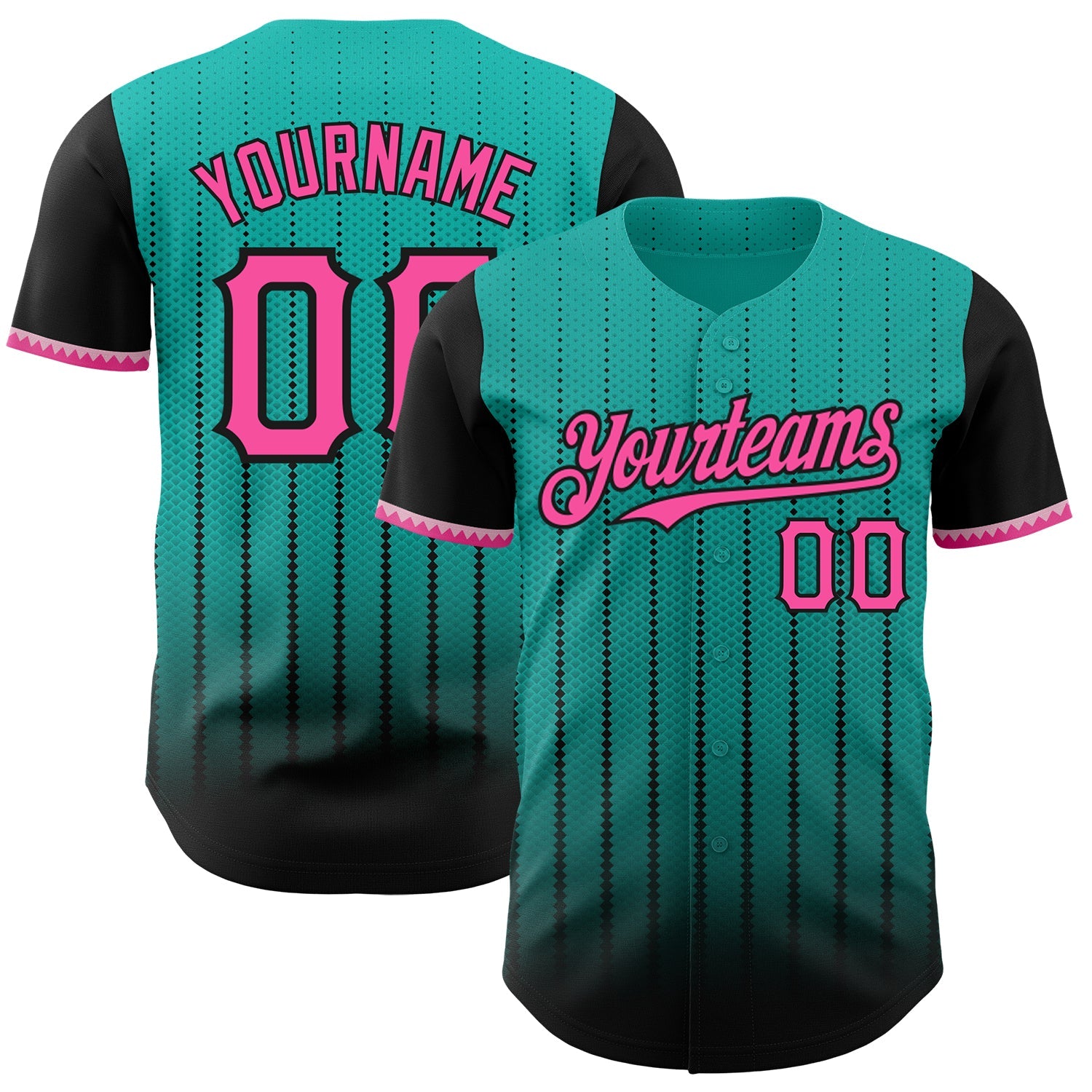 Custom Aqua Pink-Black 3D Pattern Design Gradient Geometric Shape Authentic Baseball Jersey - Sky-Custom