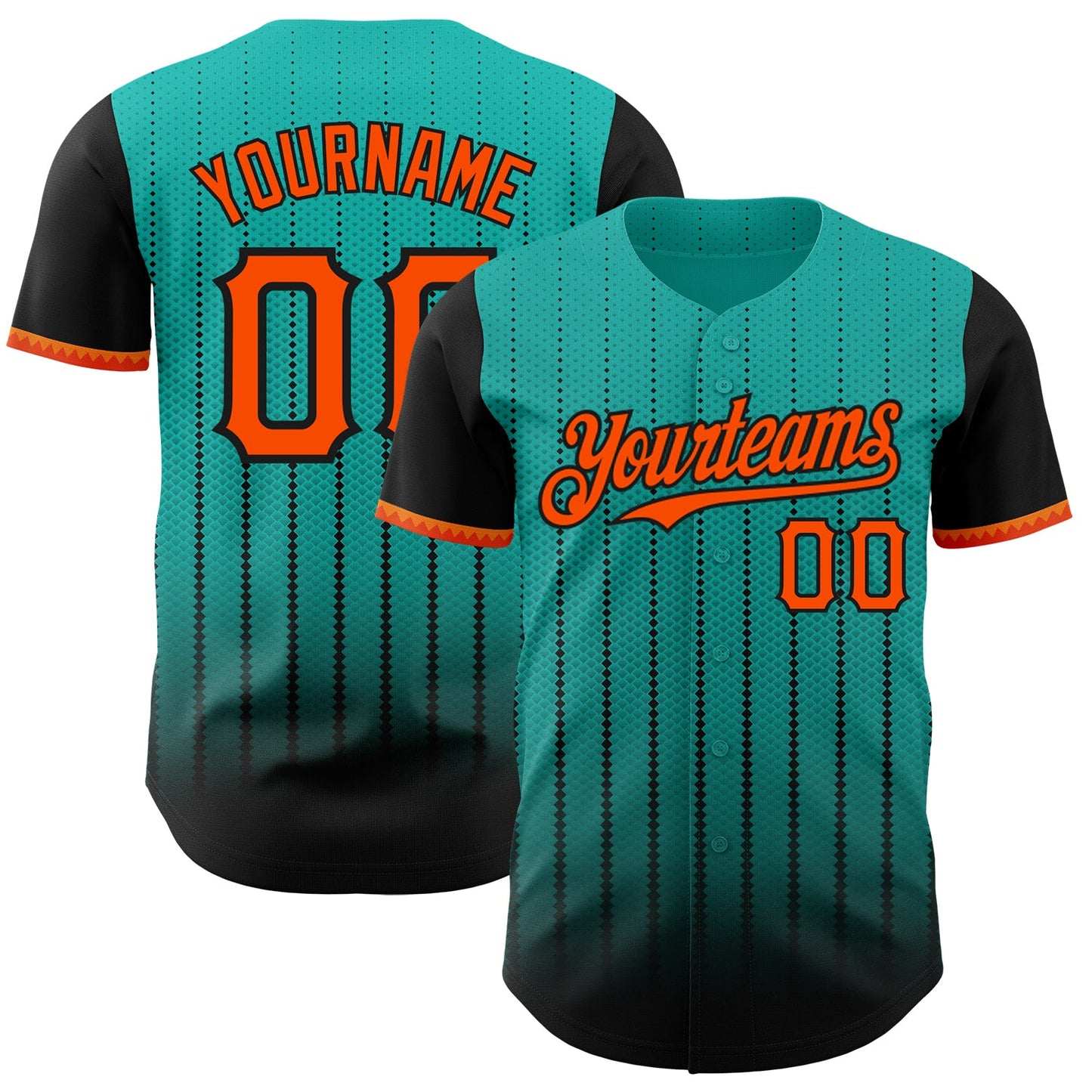 Custom Aqua Orange-Black 3D Pattern Design Gradient Geometric Shape Authentic Baseball Jersey - Sky-Custom