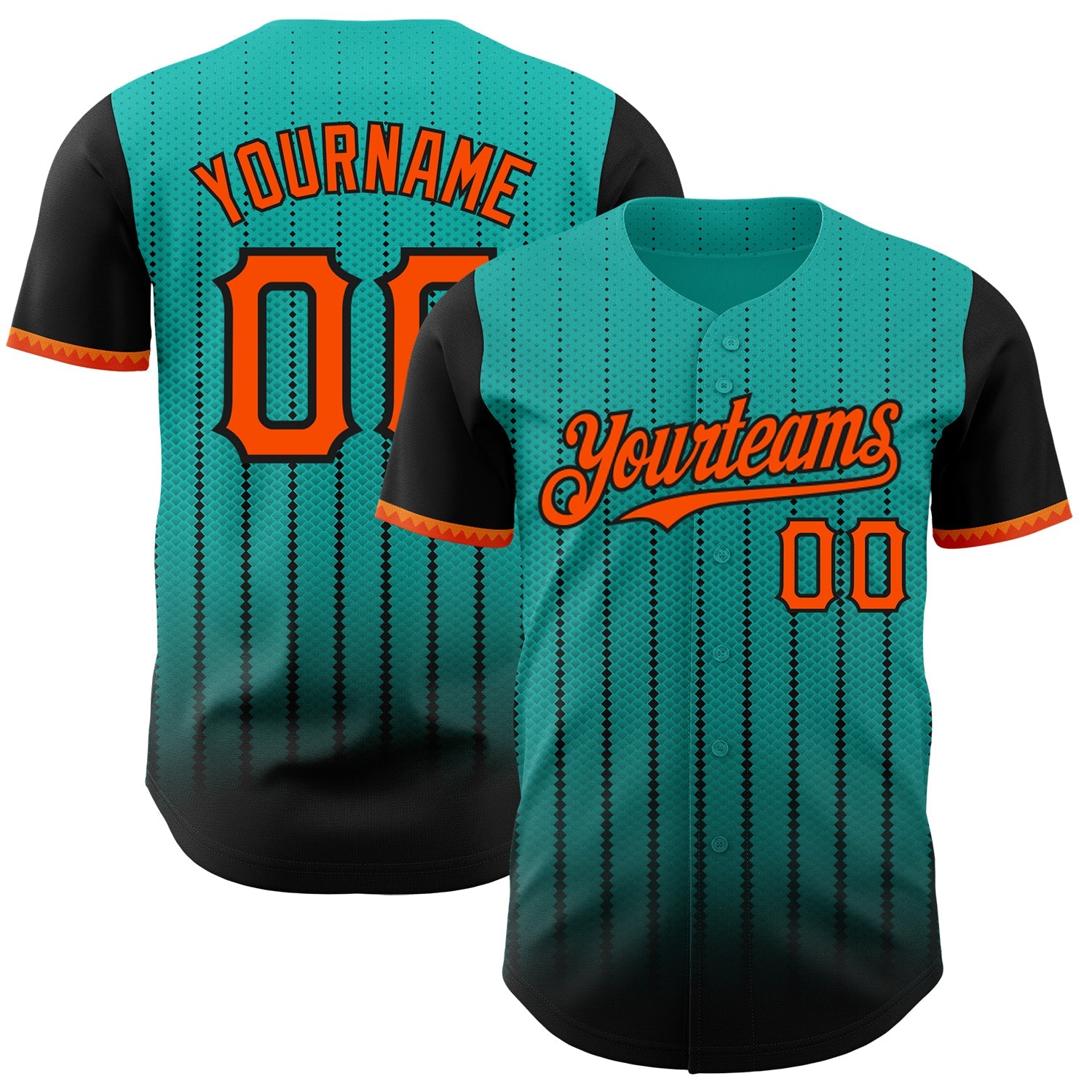 Custom Aqua Orange-Black 3D Pattern Design Gradient Geometric Shape Authentic Baseball Jersey - Sky-Custom