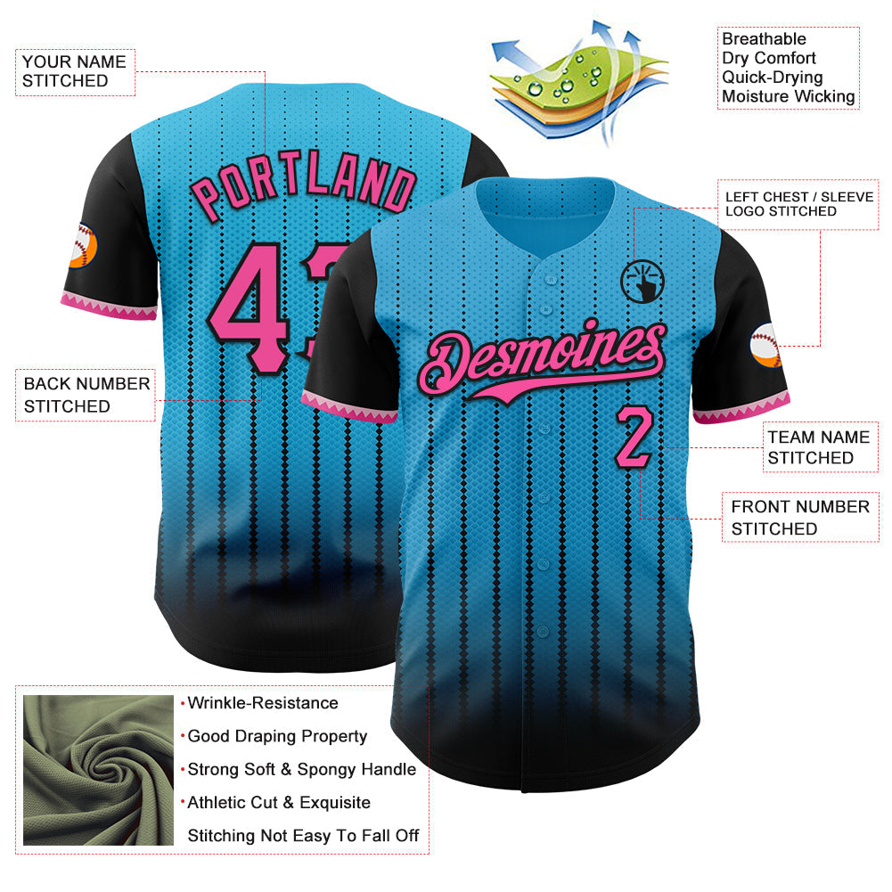Custom Sky Blue Pink-Black 3D Pattern Design Gradient Geometric Shape Authentic Baseball Jersey - Sky-Custom