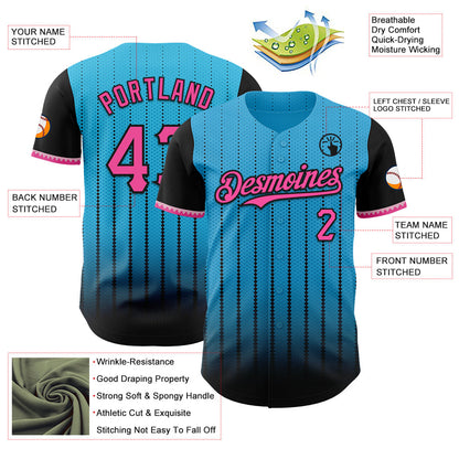 Custom Sky Blue Pink-Black 3D Pattern Design Gradient Geometric Shape Authentic Baseball Jersey - Sky-Custom