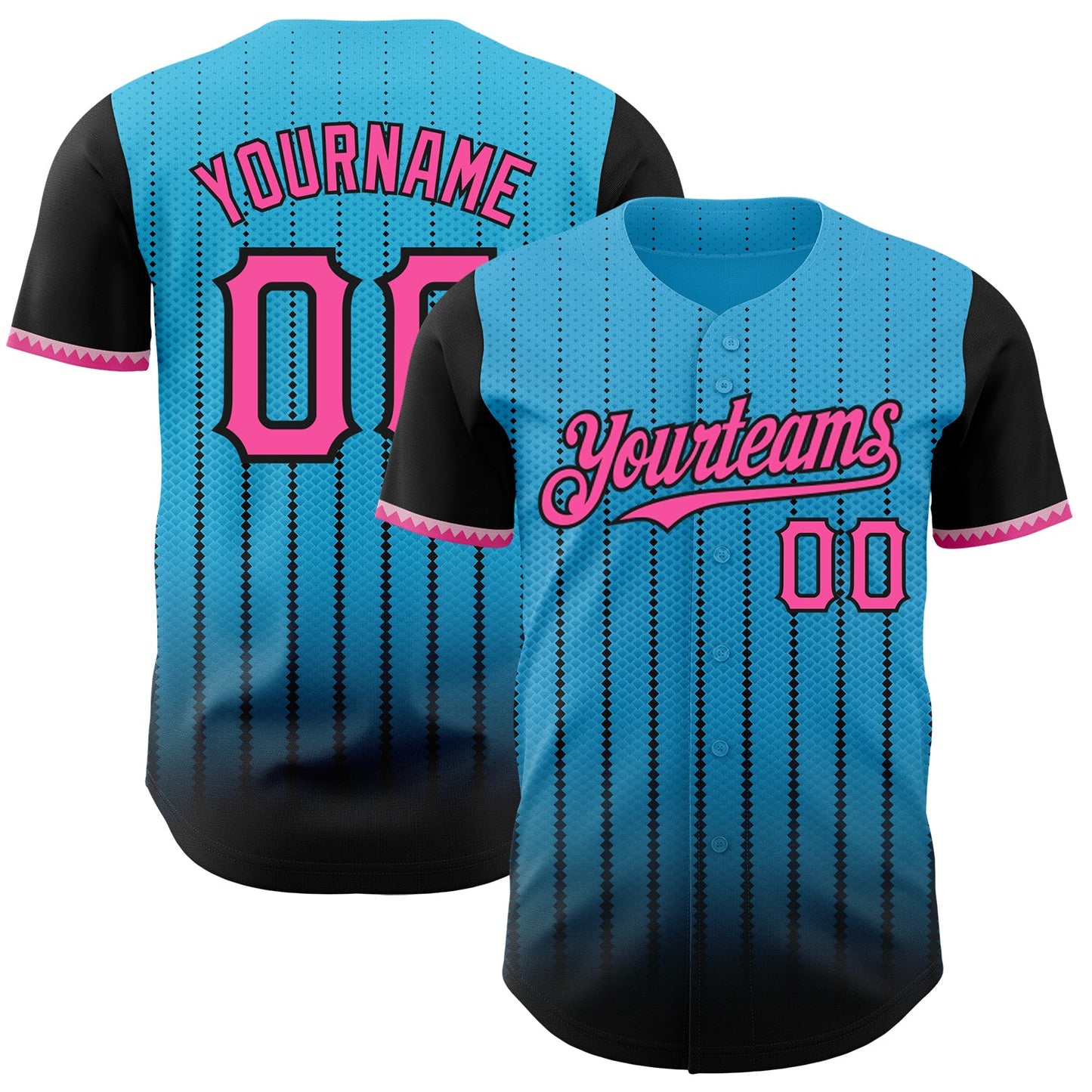 Custom Sky Blue Pink-Black 3D Pattern Design Gradient Geometric Shape Authentic Baseball Jersey - Sky-Custom