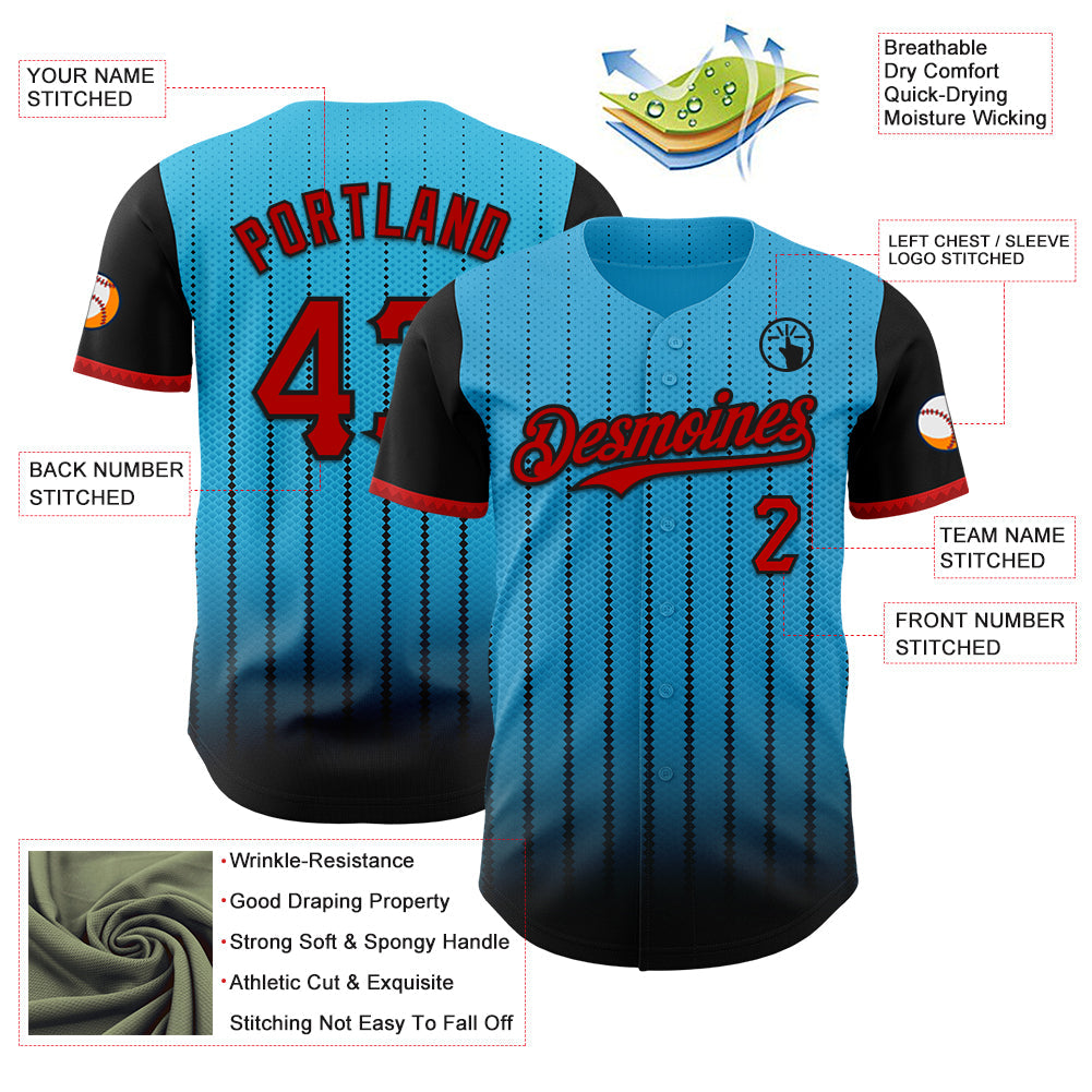 Custom Sky Blue Red-Black 3D Pattern Design Gradient Geometric Shape Authentic Baseball Jersey - Sky-Custom