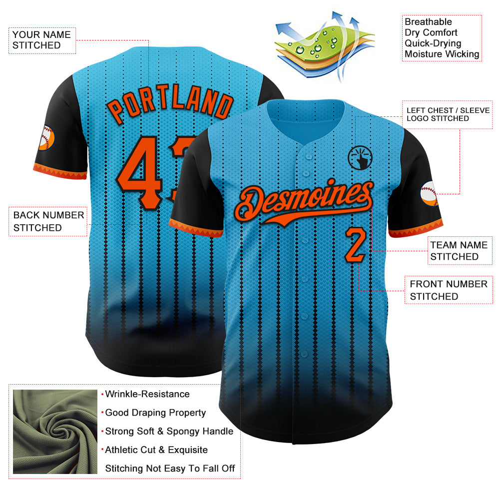 Custom Sky Blue Orange-Black 3D Pattern Design Gradient Geometric Shape Authentic Baseball Jersey - Sky-Custom