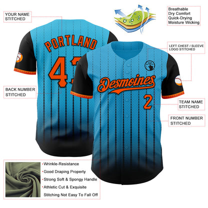 Custom Sky Blue Orange-Black 3D Pattern Design Gradient Geometric Shape Authentic Baseball Jersey - Sky-Custom