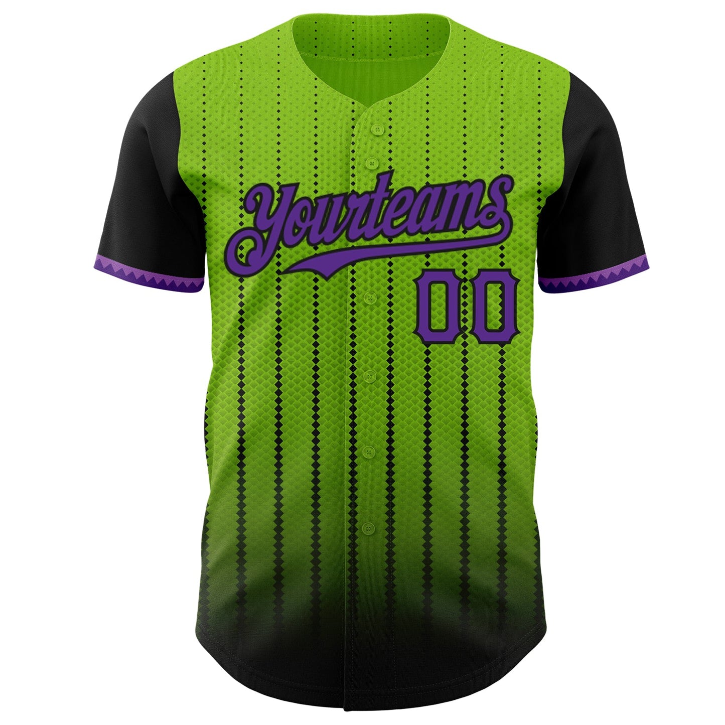 Custom Neon Green Purple-Black 3D Pattern Design Gradient Geometric Shape Authentic Baseball Jersey - Sky-Custom