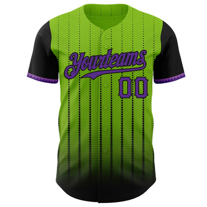 Custom Neon Green Purple-Black 3D Pattern Design Gradient Geometric Shape Authentic Baseball Jersey - Sky-Custom