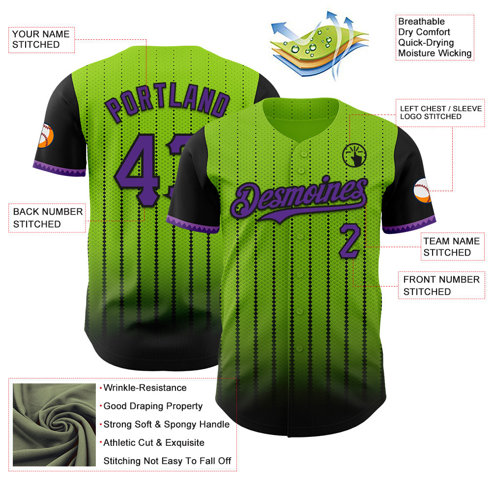 Custom Neon Green Purple-Black 3D Pattern Design Gradient Geometric Shape Authentic Baseball Jersey - Sky-Custom