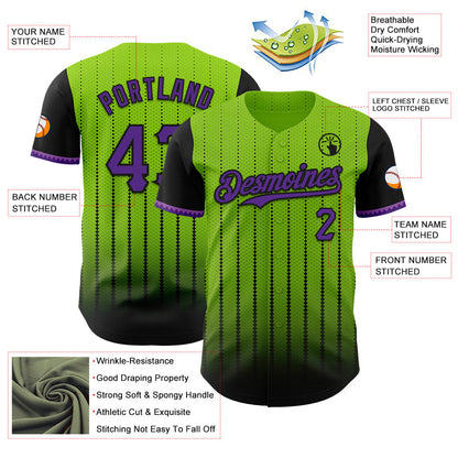 Custom Neon Green Purple-Black 3D Pattern Design Gradient Geometric Shape Authentic Baseball Jersey - Sky-Custom