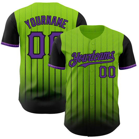 Custom Neon Green Purple-Black 3D Pattern Design Gradient Geometric Shape Authentic Baseball Jersey - Sky-Custom