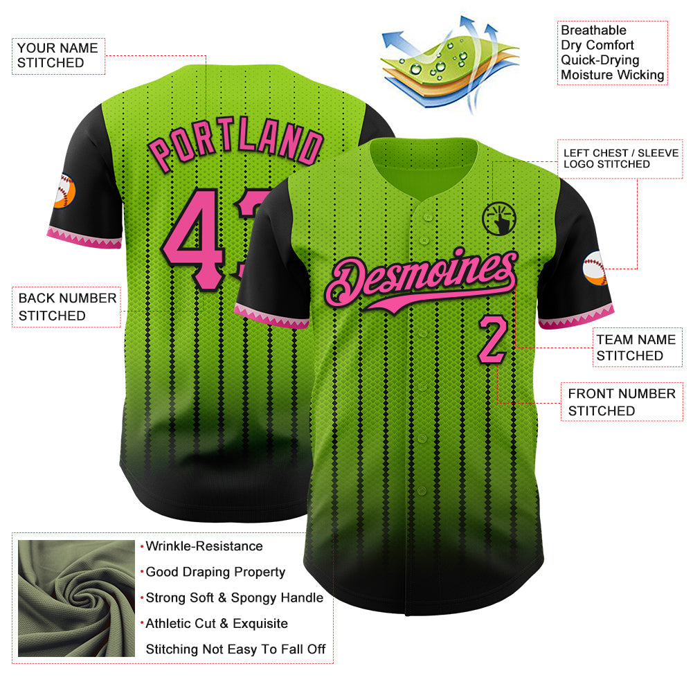 Custom Neon Green Pink-Black 3D Pattern Design Gradient Geometric Shape Authentic Baseball Jersey - Sky-Custom