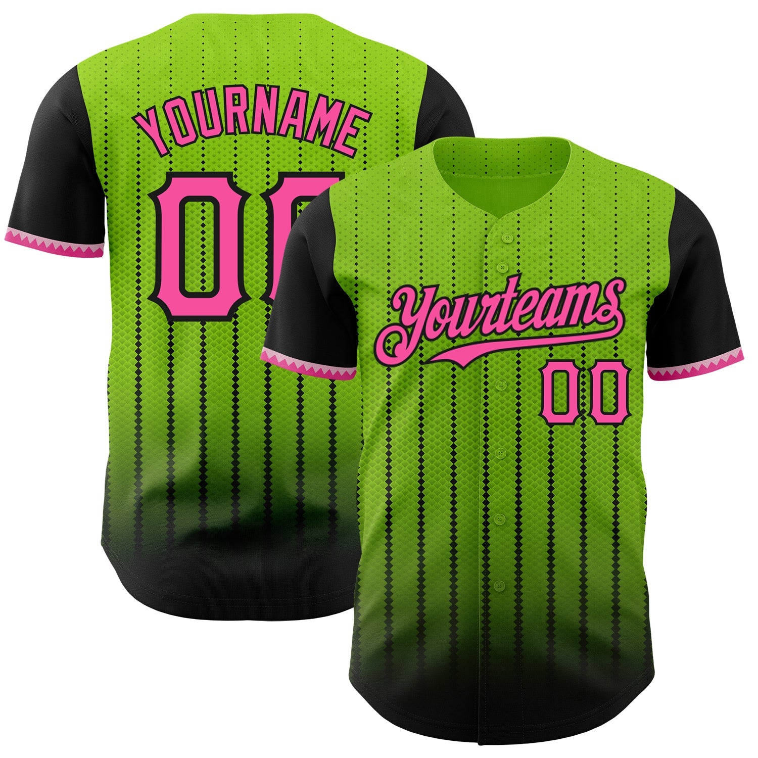 Custom Neon Green Pink-Black 3D Pattern Design Gradient Geometric Shape Authentic Baseball Jersey - Sky-Custom