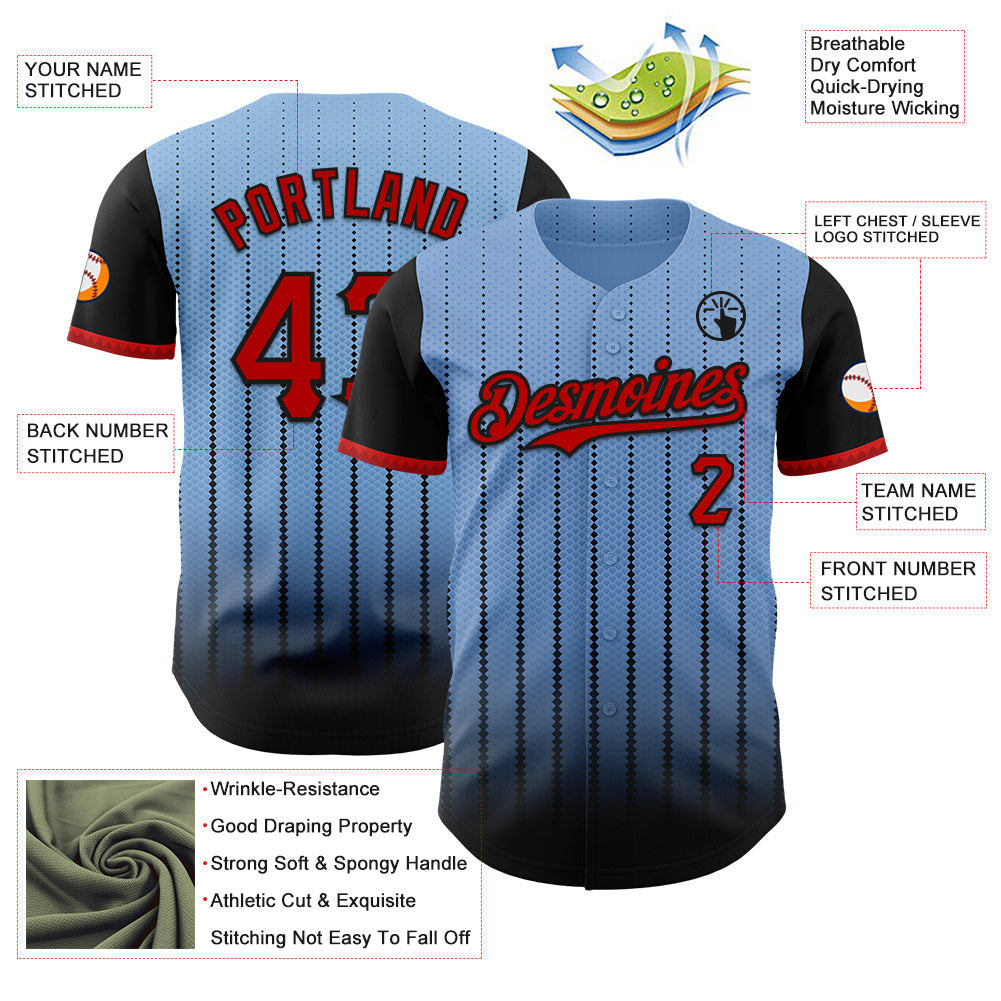 Custom Light Blue Red-Black 3D Pattern Design Gradient Geometric Shape Authentic Baseball Jersey - Sky-Custom