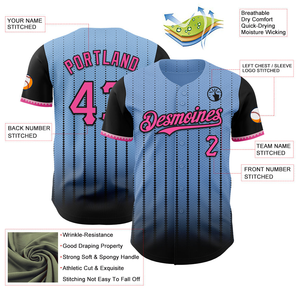 Custom Light Blue Pink-Black 3D Pattern Design Gradient Geometric Shape Authentic Baseball Jersey - Sky-Custom