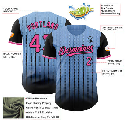 Custom Light Blue Pink-Black 3D Pattern Design Gradient Geometric Shape Authentic Baseball Jersey - Sky-Custom