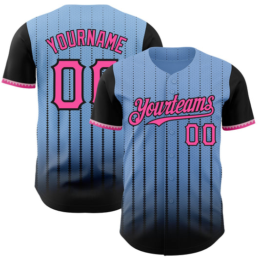 Custom Light Blue Pink-Black 3D Pattern Design Gradient Geometric Shape Authentic Baseball Jersey - Sky-Custom