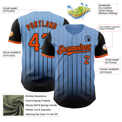 Custom Light Blue Orange-Black 3D Pattern Design Gradient Geometric Shape Authentic Baseball Jersey - Sky-Custom