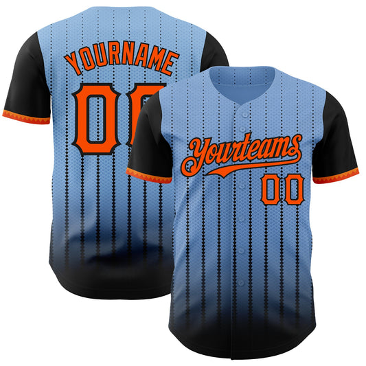 Custom Light Blue Orange-Black 3D Pattern Design Gradient Geometric Shape Authentic Baseball Jersey - Sky-Custom