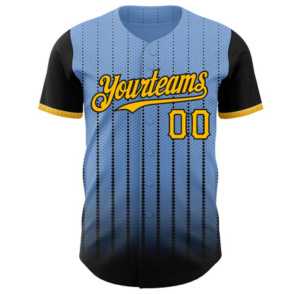 Custom Light Blue Gold-Black 3D Pattern Design Gradient Geometric Shape Authentic Baseball Jersey - Sky-Custom