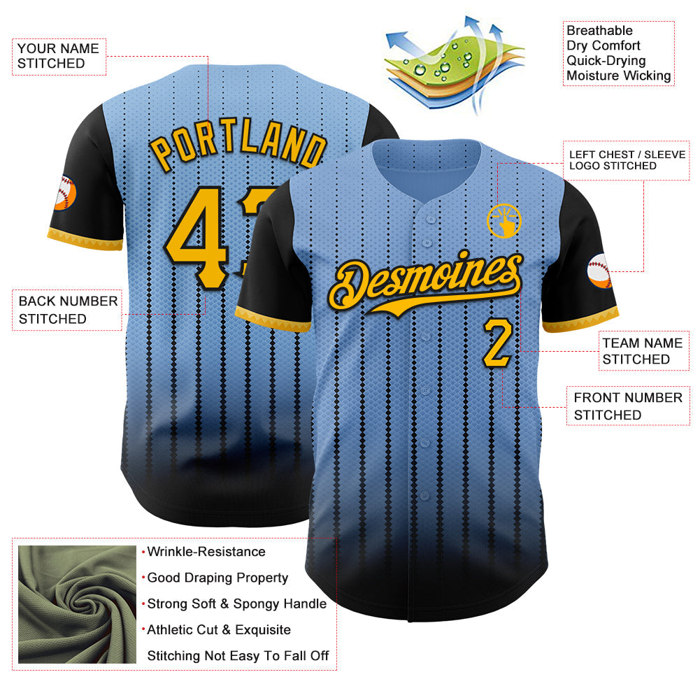 Custom Light Blue Gold-Black 3D Pattern Design Gradient Geometric Shape Authentic Baseball Jersey - Sky-Custom