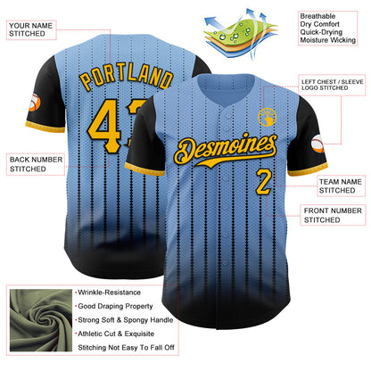 Custom Light Blue Gold-Black 3D Pattern Design Gradient Geometric Shape Authentic Baseball Jersey - Sky-Custom
