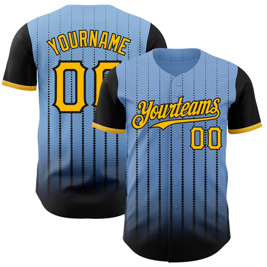 Custom Light Blue Gold-Black 3D Pattern Design Gradient Geometric Shape Authentic Baseball Jersey - Sky-Custom