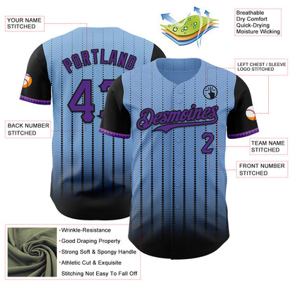 Custom Light Blue Purple-Black 3D Pattern Design Gradient Geometric Shape Authentic Baseball Jersey - Sky-Custom