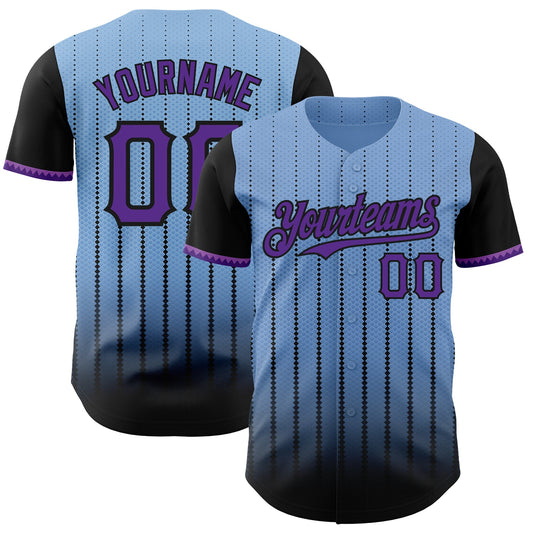 Custom Light Blue Purple-Black 3D Pattern Design Gradient Geometric Shape Authentic Baseball Jersey - Sky-Custom