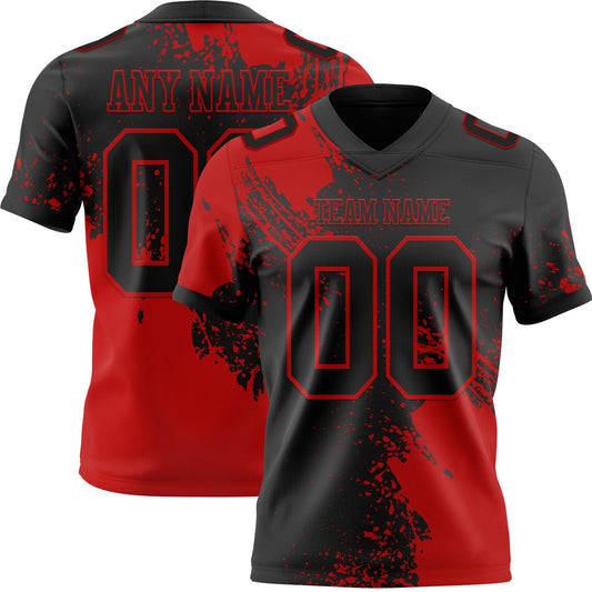 Custom Black Red 3D Pattern Abstract Brush Stroke Mesh Authentic Football Jersey - Sky-Custom