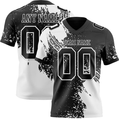 Custom Black White 3D Pattern Abstract Brush Stroke Mesh Authentic Football Jersey - Sky-Custom