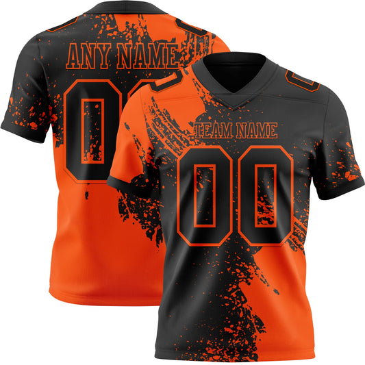 Custom Black Orange 3D Pattern Abstract Brush Stroke Mesh Authentic Football Jersey - Sky-Custom