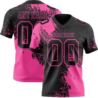 Custom Black Pink 3D Pattern Abstract Brush Stroke Mesh Authentic Football Jersey - Sky-Custom