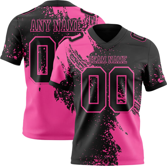 Custom Black Pink 3D Pattern Abstract Brush Stroke Mesh Authentic Football Jersey - Sky-Custom